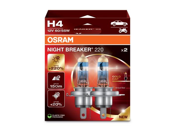 OSRAM H4 Night Breaker 220 Lampen 12V +220% mehr Licht DuoBox - 64193NB220-2HB